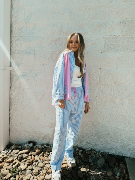 Seersucker Mixed Coastal Chic Pant Set