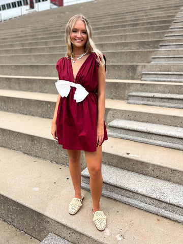 Home Team Bow Romper - GARNET