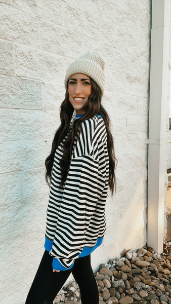 Free People -Classic Striped Oversized Crewneck -  BLACK COMBO