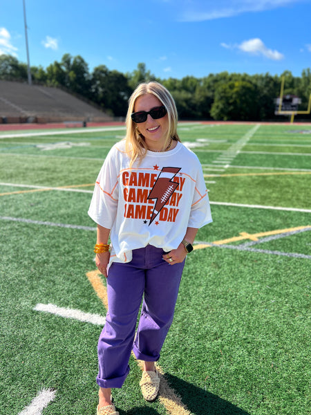 Game Day Lightening Bolt Tee - WHITE