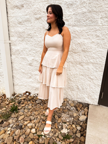 Whimsical Waves Tiered Linen Midi Dress