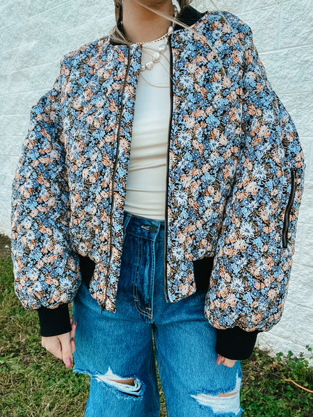 Floral Quilted Bomber Jacket