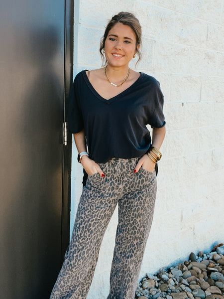 Hidden - Happi 33" Inseam Wide Comfort Flare Jean - Cheetah