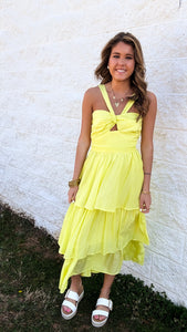 Summer Sun Yellow Halter Midi Dress