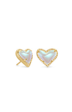 Kendra Scott - Ari Heart Gold Stud Earrings - Dichroic Glass