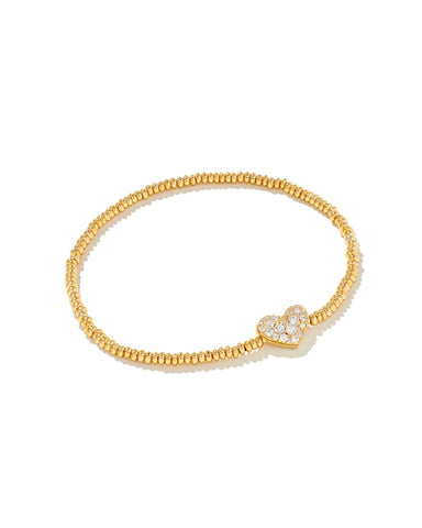 Kendra Scott -Ari Gold Pave Heart Stretch Bracelet - White Crystal