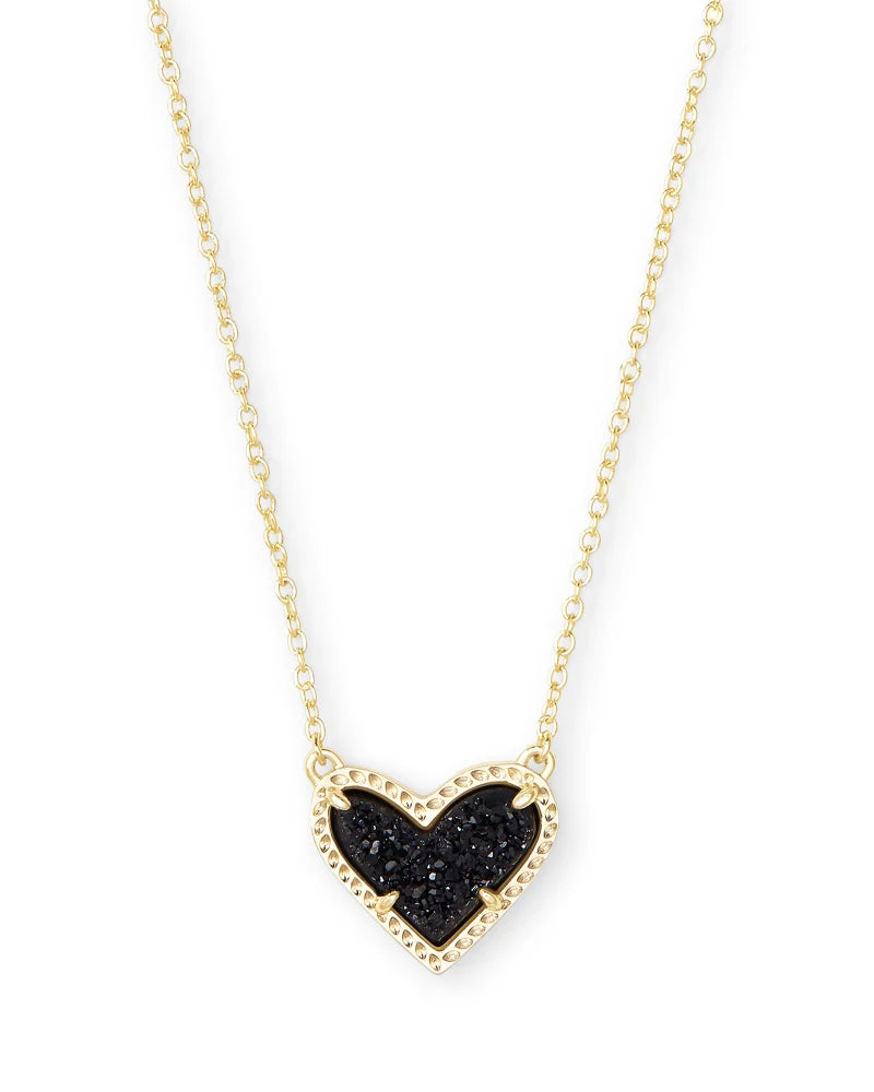 Kendra Scott - Ari Heart Gold Pendant Necklace- BLACK DRUSY