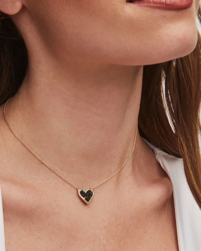 Kendra Scott Ari Heart Gold Pendant Necklace BLACK DRUSY Yes Doll Boutique LLC